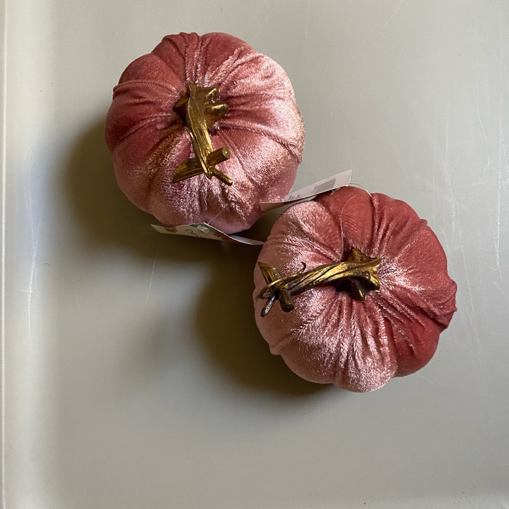 SET OF TWO PINK VELVET PUMPKIN DECOR